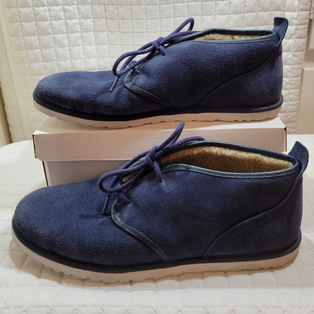 UGG Mens 14 Maksim Chukka Ankle Boots Navy Blue Suede Sheepskin Cabincore Cozy